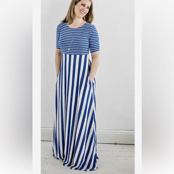 Matilda Jane Women’s The Road Ahead Blue and White Striped Maxi Dress Medium - Picture 6 of 13